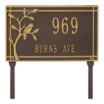 Personalized Woodridge Bird Bronze & Gold Finish, Standard Lawn with Two Lines of Text