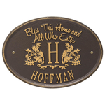 Bless This Home Monogram Oval Personalized Plaque Bronze & Gold