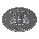 Bless This Home Monogram Oval Personalized Plaque Pewter & Silver