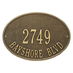 Hawthorne Oval Address Plaque with a Antique Brass Finish, Standard Wall Mount with Two Lines of Text