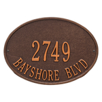Hawthorne Oval Address Plaque with a Antique Copper Finish, Standard Wall Mount with Two Lines of Text