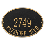 Hawthorne Oval Address Plaque with a Black & Gold Finish, Standard Wall Mount with Two Lines of Text