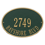 Hawthorne Oval Address Plaque with a Green & Gold Finish, Standard Wall Mount with Two Lines of Text