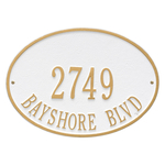 Hawthorne Oval Address Plaque with a White & Gold Finish, Standard Wall Mount with Two Lines of Text