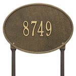 Hawthorne Oval Address Plaque with a Antique Brass Finish, Standard Lawn Size with One Line of Text