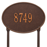 Hawthorne Oval Address Plaque with a Antique Copper Finish, Standard Lawn Size with One Line of Text