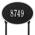 Hawthorne Oval Address Plaque with a Black & White Finish, Standard Lawn Size with One Line of Text