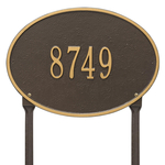Hawthorne Oval Address Plaque with a Bronze & Gold Finish, Standard Lawn Size with One Line of Text
