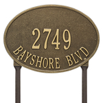 Hawthorne Oval Address Plaque with a Antique Brass Finish, Standard Lawn with Two Lines of Text