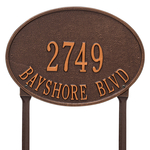 Hawthorne Oval Address Plaque with a Antique Copper Finish, Standard Lawn with Two Lines of Text
