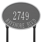 Hawthorne Oval Address Plaque with a Pewter & Silver Finish, Standard Lawn with Two Lines of Text