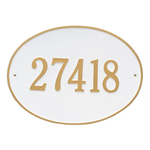 Hawthorne Oval Address Plaque with a White & Gold Finish, Estate Wall Mount with One Line of Text
