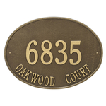 Hawthorne Oval Address Plaque with a Antique Brass Finish, Estate Wall Mount with Two Lines of Text