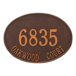 Hawthorne Oval Address Plaque with a Antique Copper Finish, Estate Wall Mount with Two Lines of Text