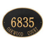 Hawthorne Oval Address Plaque with a Black & Gold Finish, Estate Wall Mount with Two Lines of Text
