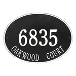 Hawthorne Oval Address Plaque with a Black & White Finish, Estate Wall Mount with Two Lines of Text