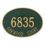 Hawthorne Oval Address Plaque with a Green & Gold Finish, Estate Wall Mount with Two Lines of Text