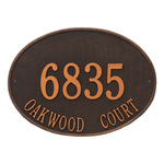 Hawthorne Oval Address Plaque with a Oil Rubbed Bronze Finish, Estate Wall Mount with Two Lines of Text