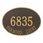 Hawthorne Oval Address Plaque with a Bronze & Gold Finish, Estate Wall Mount with Two Lines of Text