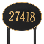 Hawthorne Oval Address Plaque with a Black & Gold Finish, Estate Lawn Size with One Line of Text