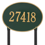 Hawthorne Oval Address Plaque with a Green & Gold Finish, Estate Lawn Size with One Line of Text
