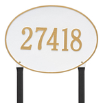 Hawthorne Oval Address Plaque with a White & Gold Finish, Estate Lawn Size with One Line of Text