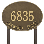 Hawthorne Oval Address Plaque with a Antique Brass Finish, Estate Lawn with Two Lines of Text