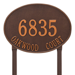 Hawthorne Oval Address Plaque with a Antique Copper Finish, Estate Lawn with Two Lines of Text