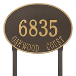 Hawthorne Oval Address Plaque with a Bronze & Gold Finish, Estate Lawn with Two Lines of Text