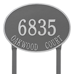 Hawthorne Oval Address Plaque with a Pewter & Silver Finish, Estate Lawn with Two Lines of Text