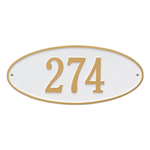Madison Oval White & Gold Finish, Standard Wall Mount with One Line of Text