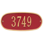 Oval Plaque with a Red & Gold Finish, Standard Wall Mount with One Line of Text
