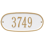 Oval Plaque with a White & Gold Finish, Standard Wall Mount with One Line of Text