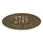 Madison Style Oval Shape Address Plaque with a Antique Brass Finish, Standard Wall Mount with Two Lines of Text