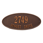 Madison Style Oval Shape Address Plaque with a Antique Copper Finish, Standard Wall Mount with Two Lines of Text