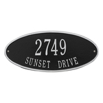 Madison Style Oval Shape Address Plaque with a Black & Silver Finish, Standard Wall Mount with Two Lines of Text