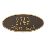 Madison Style Oval Shape Address Plaque with a Bronze & Gold Finish, Standard Wall Mount with Two Lines of Text