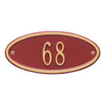 Madison Style Oval Shape Address Plaque with a Red & Gold Petite Wall Mount with One Line of Text