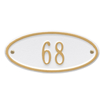 Madison Style Oval Shape Address Plaque with a White & Gold Petite Wall Mount with One Line of Text