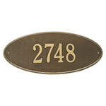 Madison Style Oval Shape Address Plaque with a Antique Brass Finish, Estate Wall Mount with One Line of Text