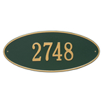 Madison Style Oval Shape Address Plaque with a Green & Gold Finish, Estate Wall Mount with One Line of Text