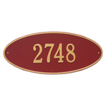 Madison Style Oval Shape Address Plaque with a Red & Gold Finish, Estate Wall Mount with One Line of Text
