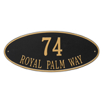 Madison Style Oval Shape Address Plaque with a Black & Gold Finish, Estate Wall Mount with Two Lines of Text