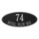 Madison Style Oval Shape Address Plaque with a Black & Silver Finish, Estate Wall Mount with Two Lines of Text