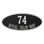 Madison Style Oval Shape Address Plaque with a Black & White Finish, Estate Wall Mount with Two Lines of Text