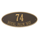 Madison Style Oval Shape Address Plaque with a Bronze & Gold Finish, Estate Wall Mount with Two Lines of Text