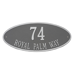 Madison Style Oval Shape Address Plaque with a Pewter & Silver Finish, Estate Wall Mount with Two Lines of Text