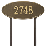 Madison Style Oval Shape Address Plaque with a Antique Brass Finish, Estate Lawn Size with One Line of Text