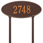 Madison Style Oval Shape Address Plaque with a Antique Copper Finish, Estate Lawn Size with One Line of Text