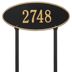 Madison Style Oval Shape Address Plaque with a Black & Gold Finish, Estate Lawn Size with One Line of Text